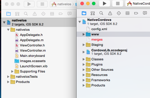 Ios vs Cordova Xcode Nav 1